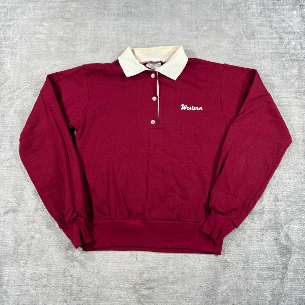 UWO Western University Sweatshirt Womens Small Burgundy Vtg 80s Collegiate Polo